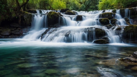 Beautiful waterfall in the forest. Long exposure image of waterfall in the forest.の写真素材