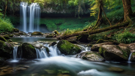 Beautiful waterfall in the forest. Soft focus, long exposure.