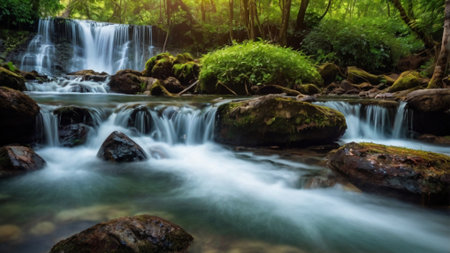 Waterfall in deep forest at Kanchanaburi province, Thailandの写真素材