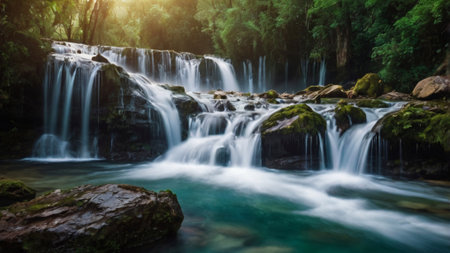 Beautiful waterfall in deep forest, Huay Mae Kamin Waterfall, Kanchanaburi, Thailandの写真素材