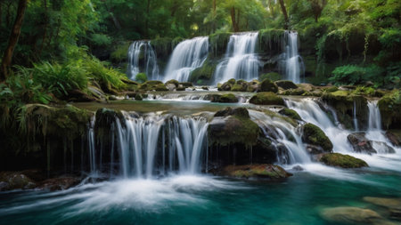 Waterfall in deep forest at Kanchanaburi province, Thailand