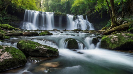 Waterfall in deep forest at Erawan waterfall National Park, Kanchanaburi, Thailand