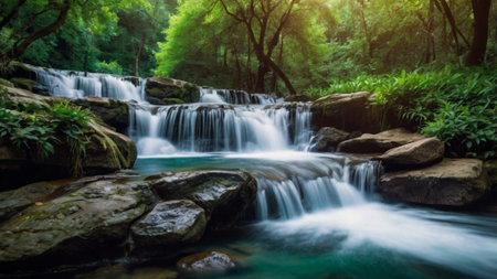 Beautiful waterfall in the forest,Thailand,selective focusの写真素材