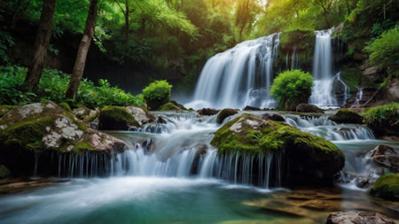 Beautiful waterfall in deep forest at Doi Inthanon National Park, Thailand