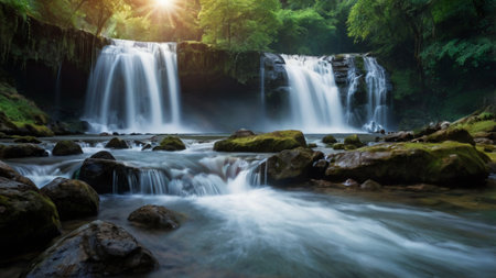 Beautiful waterfall in deep forest at Huay Mae Kamin waterfall National Park, Kanchanaburi, Thailandの写真素材