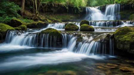 Waterfall in deep forest at Kanchanaburi province, Thailandの写真素材