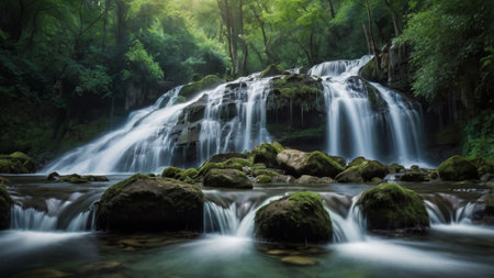 Waterfall in deep forest at Kanchanaburi province, Thailandの写真素材