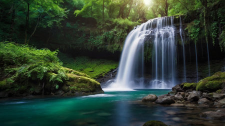 Beautiful waterfall in deep forest at Erawan waterfall National Park, Kanchanaburi, Thailand