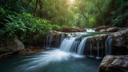 Beautiful waterfall in deep forest at Phu Soi Dao National Park, Thailandの写真素材