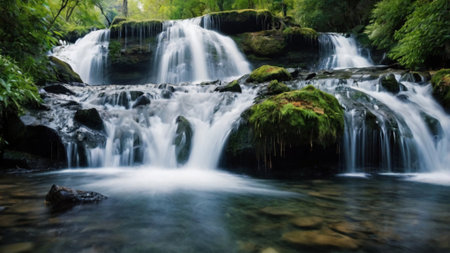 Waterfall in the forest, long exposure shot with slow shutter speedの写真素材
