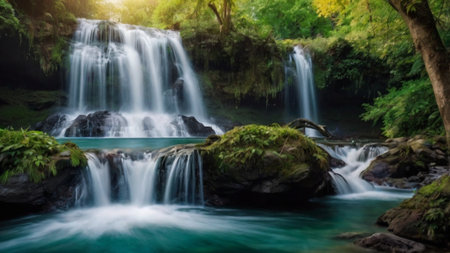 Beautiful waterfall in deep forest of Thailand,Panoramic view