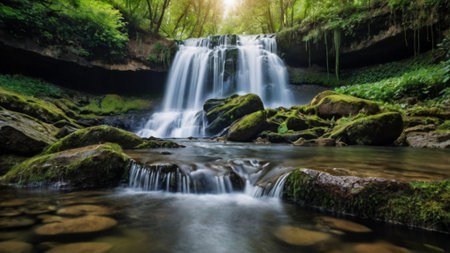 Beautiful waterfall in the forest. Beautiful nature landscape of waterfall in the forest.