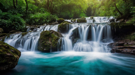 Waterfall in deep forest at Kanchanaburi province, Thailandの写真素材