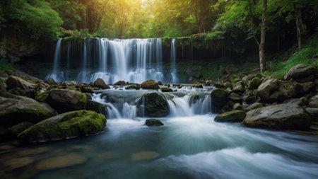 Waterfall in deep forest at Kanchanaburi province, Thailand