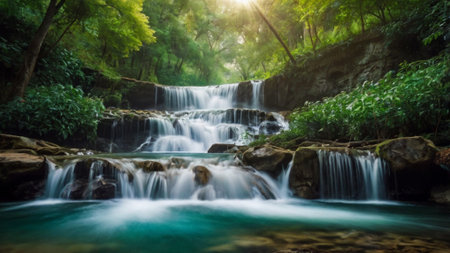 Waterfall in deep forest at Kanchanaburi province, Thailandの写真素材