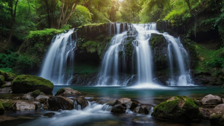 Beautiful waterfall in the forest. Waterfall in deep forest.