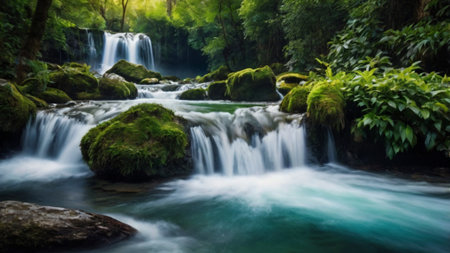 Beautiful waterfall in deep forest, Thailand. Long exposure shot.