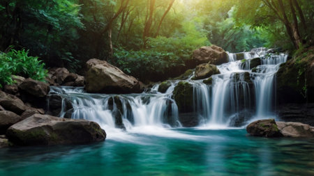 waterfall in deep forest at Kanchanaburi province, Thailandの写真素材