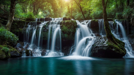Beautiful waterfall in deep forest at Kanchanaburi province, Thailandの写真素材