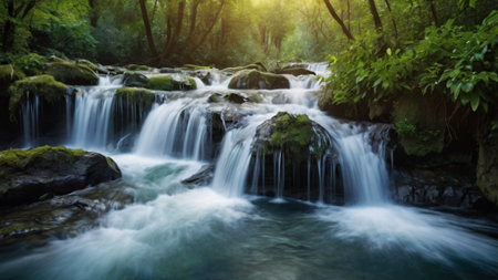 Beautiful waterfall in deep forest. Waterfall in deep forest.