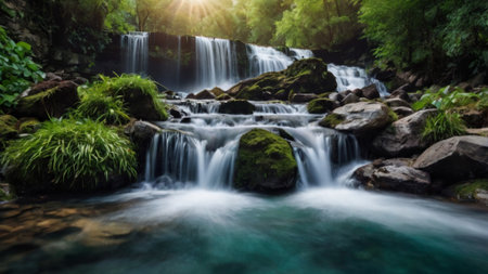 Beautiful waterfall in deep forest,Thailand,nature background.の写真素材