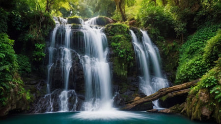Beautiful waterfall in the jungle. Waterfall in deep forest.