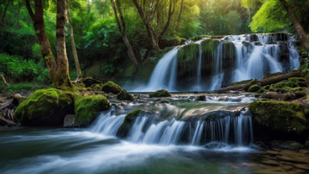 Beautiful waterfall in deep forest at Kanchanaburi province, Thailand