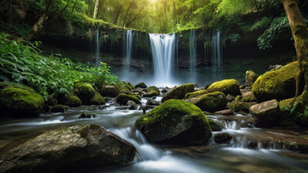 Beautiful waterfall in deep forest at Phu Kradueng National Park, Loei, Thailand