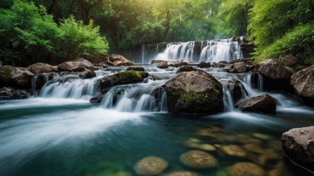 Beautiful waterfall in the forest at Huay Mae Kamin Waterfall, Kanchanaburi, Thailand