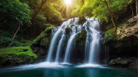 Beautiful waterfall in deep forest at Erawan waterfall National Park, Kanchanaburi, Thailand