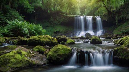 beautiful waterfall in the rainforest at Doi Inthanon National Park, Thailand