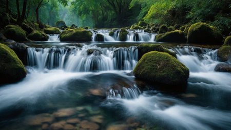 Waterfall in the deep forest of Thailand, long exposure photography.