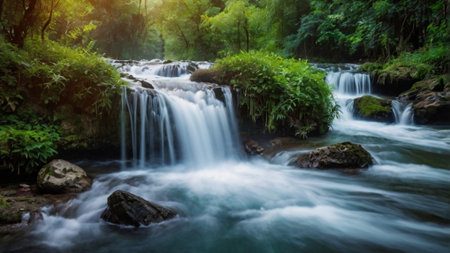 Waterfall in deep forest at Phu Soi Dao National Park, Thailandの写真素材