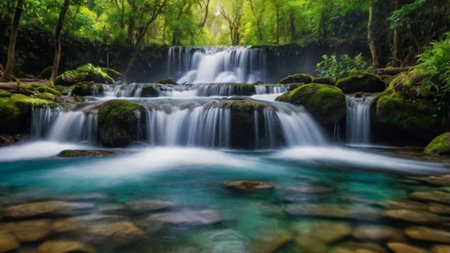 Beautiful waterfall in deep forest, Thailand. Long exposure shot.
