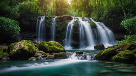 Waterfall in deep forest at Kanchanaburi province, Thailandの写真素材