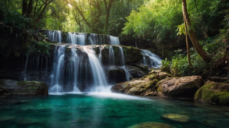 Waterfall in deep forest at Kanchanaburi province, Thailand