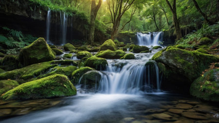 beautiful waterfall in deep forest at Phu Soi Dao National Park, Thailandの写真素材