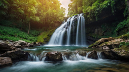 Waterfall in the forest, Kanchanaburi province, Thailand