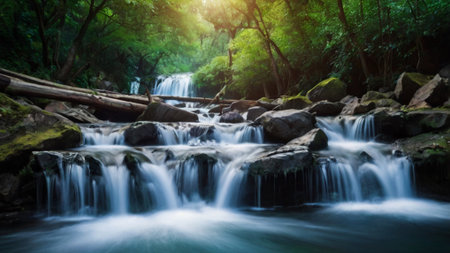 Beautiful waterfall in the forest, Thailand. (Panorama)