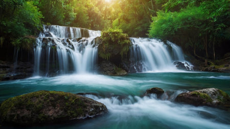 Beautiful waterfall in deep forest at Kanchanaburi province, Thailand