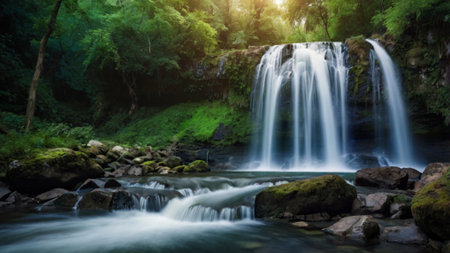 Beautiful waterfall in deep forest at Huay Mae Kamin Waterfall, Kanchanaburi, Thailand