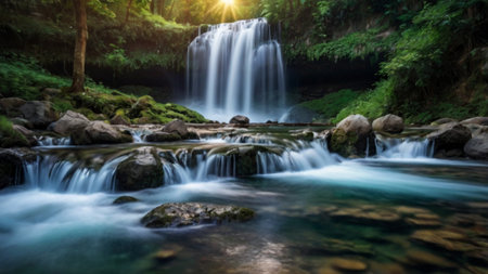 waterfall in deep forest at Phu Kradueng National Park, Loei, Thailandの写真素材