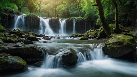 Beautiful waterfall in the forest at Phu Soi Dao National Park, Thailandの写真素材