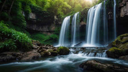 Beautiful waterfall in the forest at Huay Mae Kamin Waterfall, Kanchanaburi, Thailand