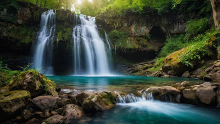 Beautiful waterfall in the forest, long exposure. Beautiful waterfall in the forest.の写真素材