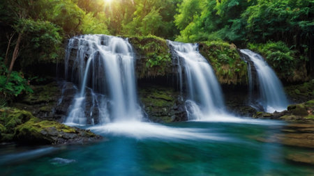 Beautiful waterfall in deep forest. Beautiful waterfall in deep forest.