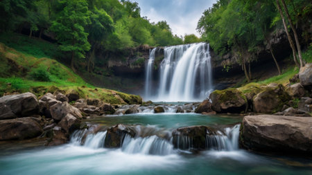 Waterfall in the forest. Beautiful waterfall in the forest. Waterfall in the forest.の写真素材