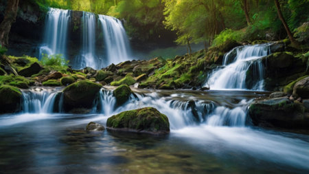 Beautiful waterfall in deep forest. Waterfall in deep forest.