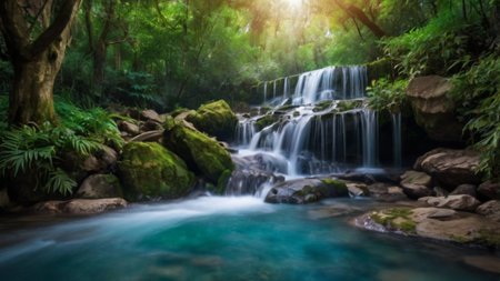 Beautiful waterfall in deep forest at Phu Soi Dao National Park, Thailandの写真素材