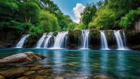 Beautiful waterfall in the forest. Panoramic view of beautiful waterfall in the forest.